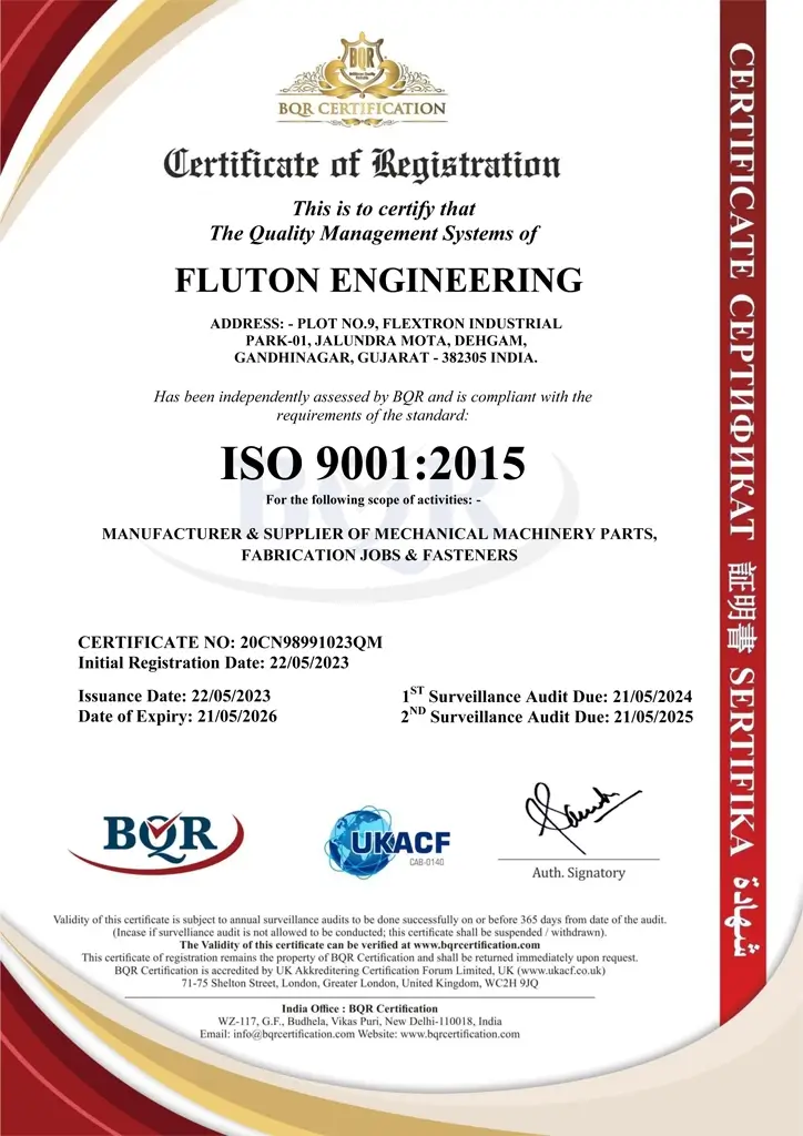 ISO 9001 2015 Certificate Fluton Engineering