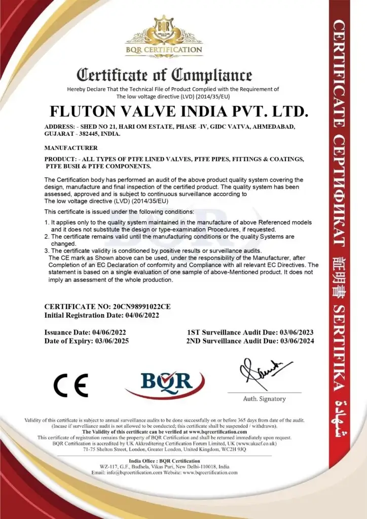 CE Certificate Fluton Valve India Pvt. Ltd